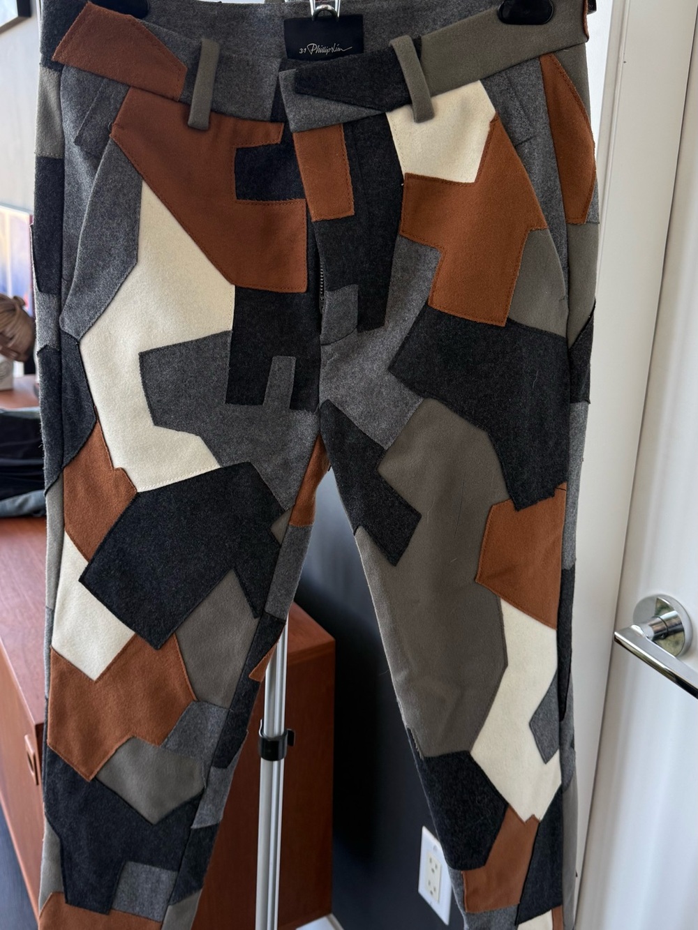 3.1 Phillip Lim Patchwork Corduroy Pants in Brown, Gray & Cream